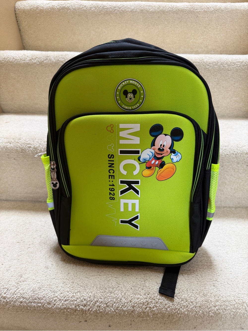 Mickey Mouse Neon Green Kids School Backpack